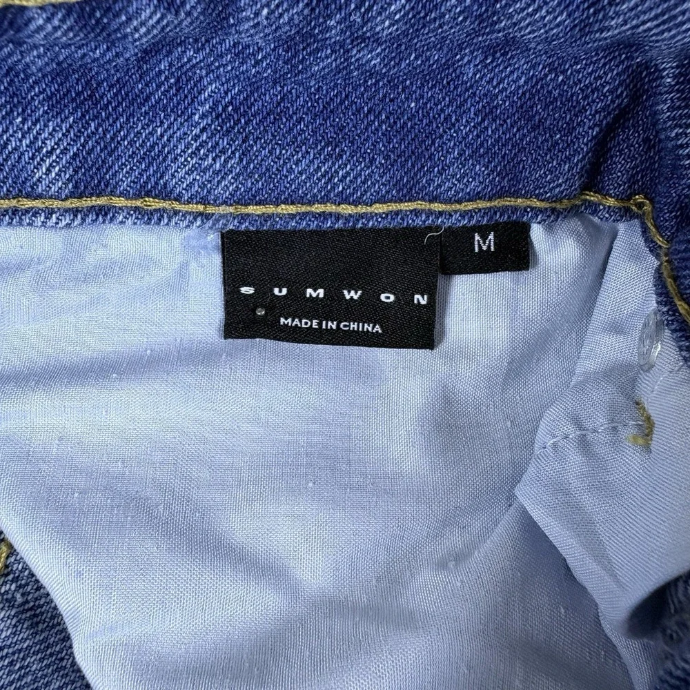 Mens Denim Cargo Jeans Blue‎ Medium Wide Leg Snaps Streetwear Utility Y2K Skater